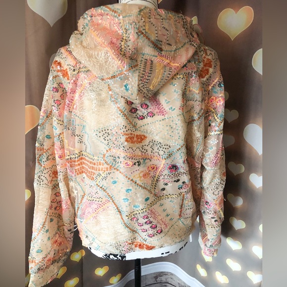 🌸HP🛼 Sequin jacket bomber womens hoodie top zip up rainbow - Picture 8 of 11
